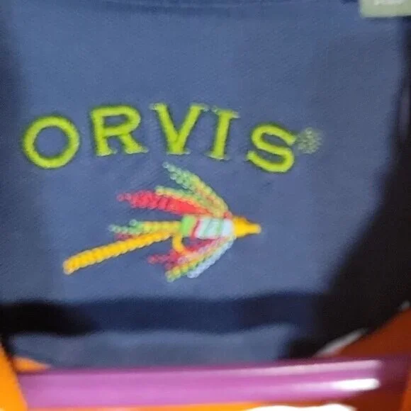 Orvis Mens Orange Polo Shirt W/ Black Patches Made In Peru L-T - Picture 4 of 9